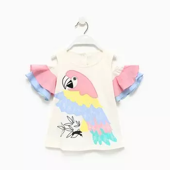 Футболка для девочки, цвет светло-бежевый/розовый, рост 128 см