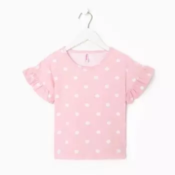 Футболка для девочки, цвет светло-розовый/горох, рост 104см