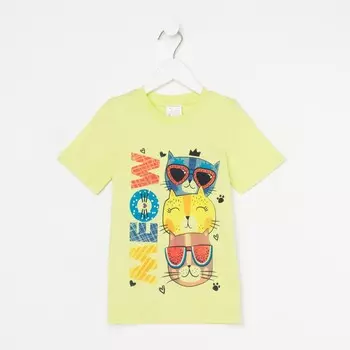 Футболка для девочки, цвет зелёный,Meow, рост 104-110 см