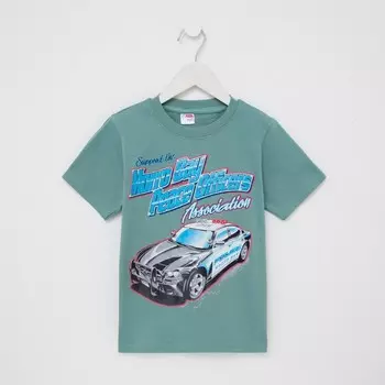 Футболка для мальчика, цвет хаки/машина, рост 122 см