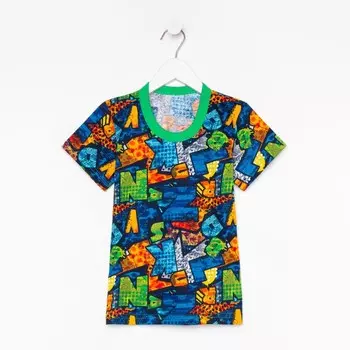 Футболка для мальчика, цвет синий/буквы, рост 92 см