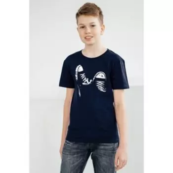 Футболка для мальчика, рост 122 см, цвет тёмно-синий, принт кеды