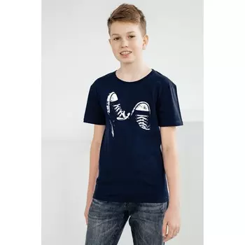 Футболка для мальчика, рост 134 см, цвет тёмно-синий, принт кеды
