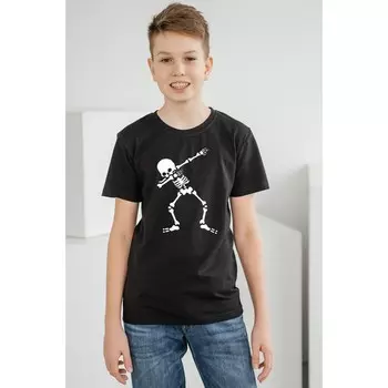 Футболка для мальчика, рост 152 см, цвет чёрный, принт скелетон
