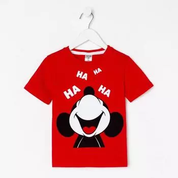 Футболка детская «Хаха» Микки Маус, рост 134-140 см, красная