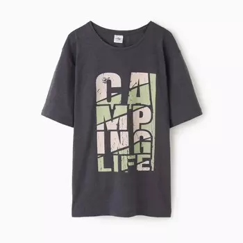 Футболка мужская "CAMPING LIFE", цвет темно-серый, размер 52