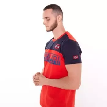 Футболка мужская, цвет красный/принт МИКС, размер L