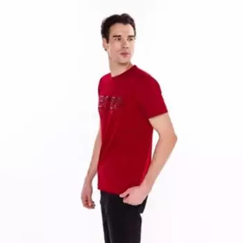 Футболка мужская, цвет красный/принт МИКС, размер М