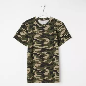 Футболка мужская, цвет зелёный/камуфляж, размер 54