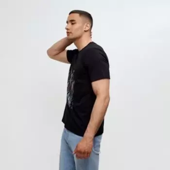 Футболка мужская MINAKU с фирменным принтом цвет чёрный, р-р 54