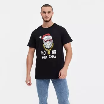 Футболка мужская новогодняя, чёрная, размер 50