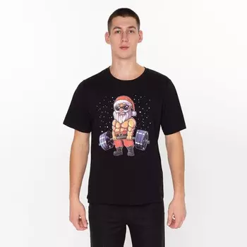 Футболка мужская новогодняя «Спортивный дед мороз», чёрная, размер 56