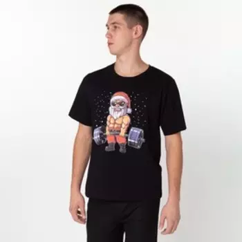 Футболка мужская новогодняя «Спортивный дед мороз», цвет чёрный, размер 52