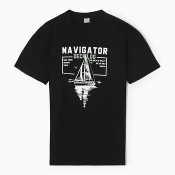 Футболка мужская с принтом, цвет чёрный, размер 50