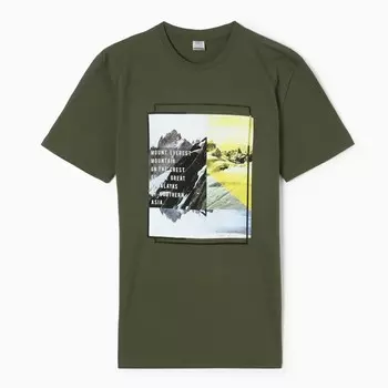 Футболка мужская с принтом, цвет хаки, размер 48