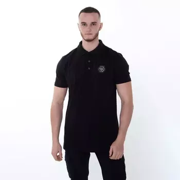 Футболка поло мужская, цвет чёрный/принт МИКС, размер L