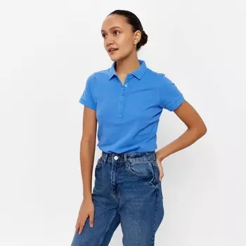 Футболка поло женская MINAKU: Basic line, васильковая, размер 48