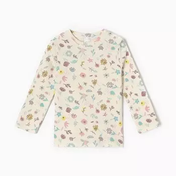 Футболка с длинным рукавом Крошка Я Flower, рост 74-80 см, бежевая