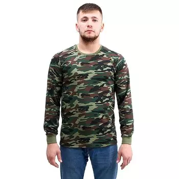 Футболка с длинным рукавом, хаки, камуфляж облака, хлопок, р. 52, рост 176 см