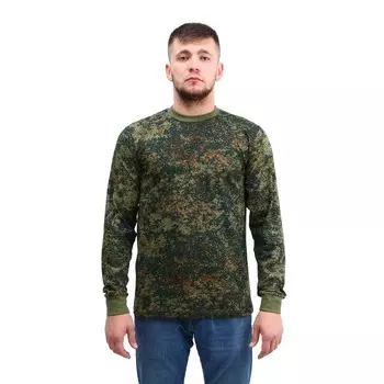 Футболка с длинным рукавом, хаки, камуфляж, пиксель, хлопок, р. 54, рост 176 см