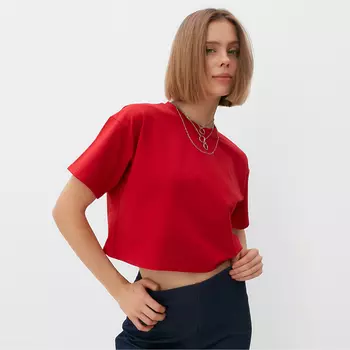 Футболка укороченная женская MINAKU OVERSIZE FIT, фуксия, размер 50