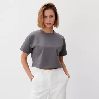 Футболка укороченная женская MINAKU OVERSIZE FIT, графит, размер 48