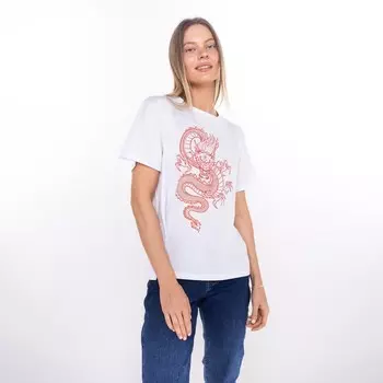 Футболка женская «Дракон», принт белый, красный, размер 48