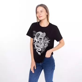 Футболка женская «Дракон», принт белый, чёрный, размер 48