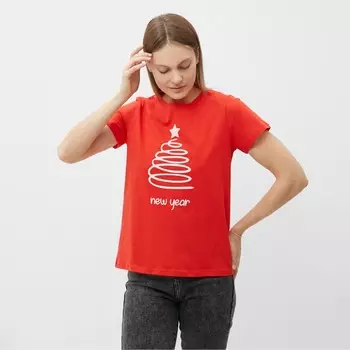 Футболка женская новогодняя "Ёлка", цвет красный, размер 44