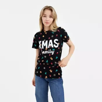Футболка женская KAFTAN "Xmas family" размер 40-42, черный