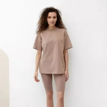 Футболка женская MINAKU OVERSIZE FIT: цвет коричневый, р-р 46