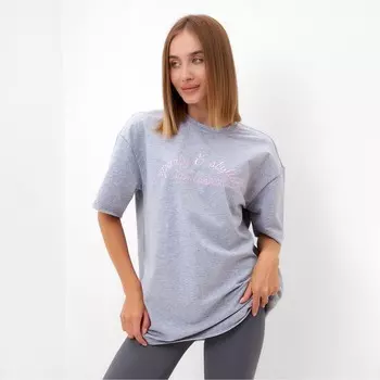 Футболка оверсайз женская MINAKU FIT: SPORTY & STYLISH, светло-серая, размер 42