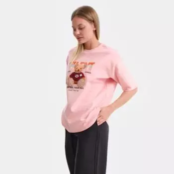 Футболка женская «Мишка», цвет пудра, размер one size (46-52)