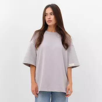 Футболка с нашивкой женская MIST Base, светло-серая, размер 48