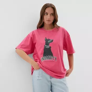 Футболка из вареного хлопка женская MIST Insanity, розовая, размер L