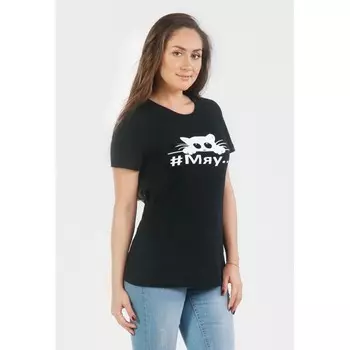 Футболка женская «Мяу», размер 52, цвет черная
