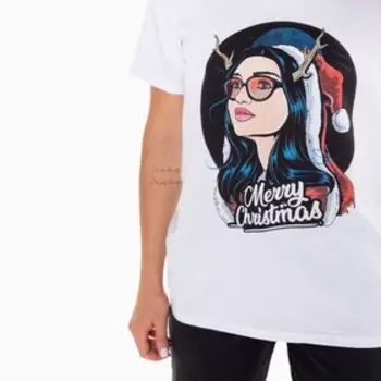 Футболка женская новогодняя Merry Christmas, цвет белый, размер 44