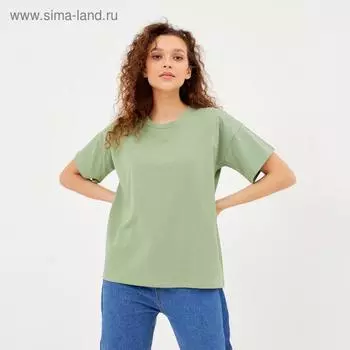 Футболка женская однотонная MINAKU REGULAR FIT: цвет оливковый, р-р 46