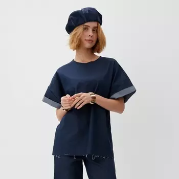 Футболка оверсайз женская MINAKU: Jeans Collection, синяя, размер 52