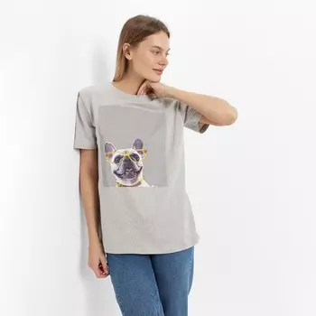 Футболка женская принт "Собака", цвет серый, размер 46