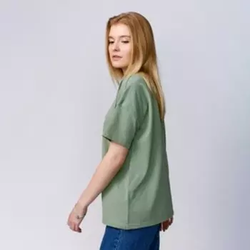 Футболка женская прямого кроя MINAKU: Basic line цвет оливковый, р-р 42