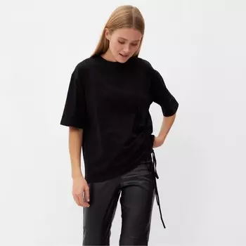 Футболка с кулиской женская MINAKU REGULAR FIT, чёрная, размер 52