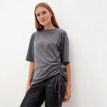 Футболка с кулиской женская MINAKU REGULAR FIT, серая, размер 48