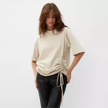 Футболка с кулиской женская MINAKU REGULAR FIT, бежевая, размер 46