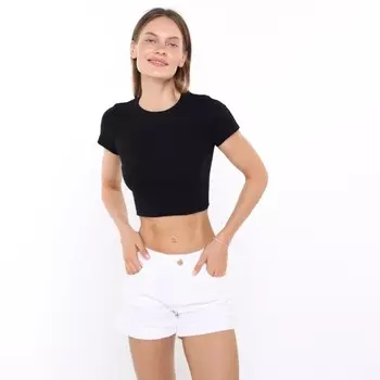 Футболка женская укороченная, цвет чёрный, размер 46 (L)