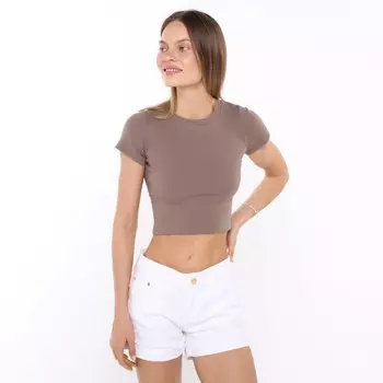 Футболка женская укороченная, цвет коричневый, размер 46 (L)