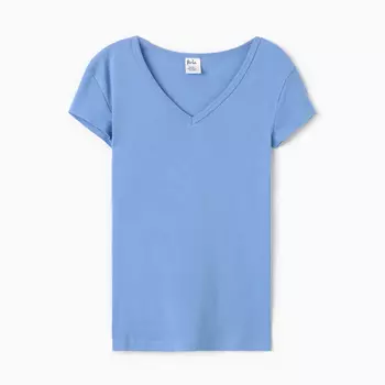 Футболка женская V-образный вырез, цвет т.голубой, размер 52