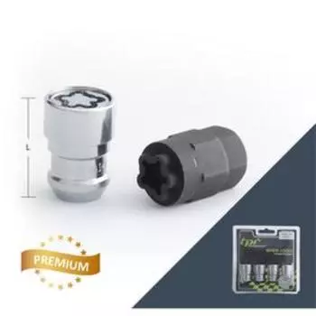 Гайка секретная M14x1,5, 36, hex21-hex22, Конус/закрытая, хром, 4 шт +2 ключа