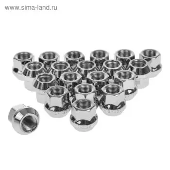 Гайки 12x1.25 мм, высота 21 мм, под ключ 17 мм, конус, открытые, хром