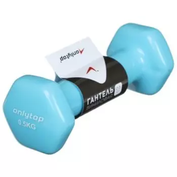 Гантель виниловая ONLYTOP, 0,5 кг, цвет голубой